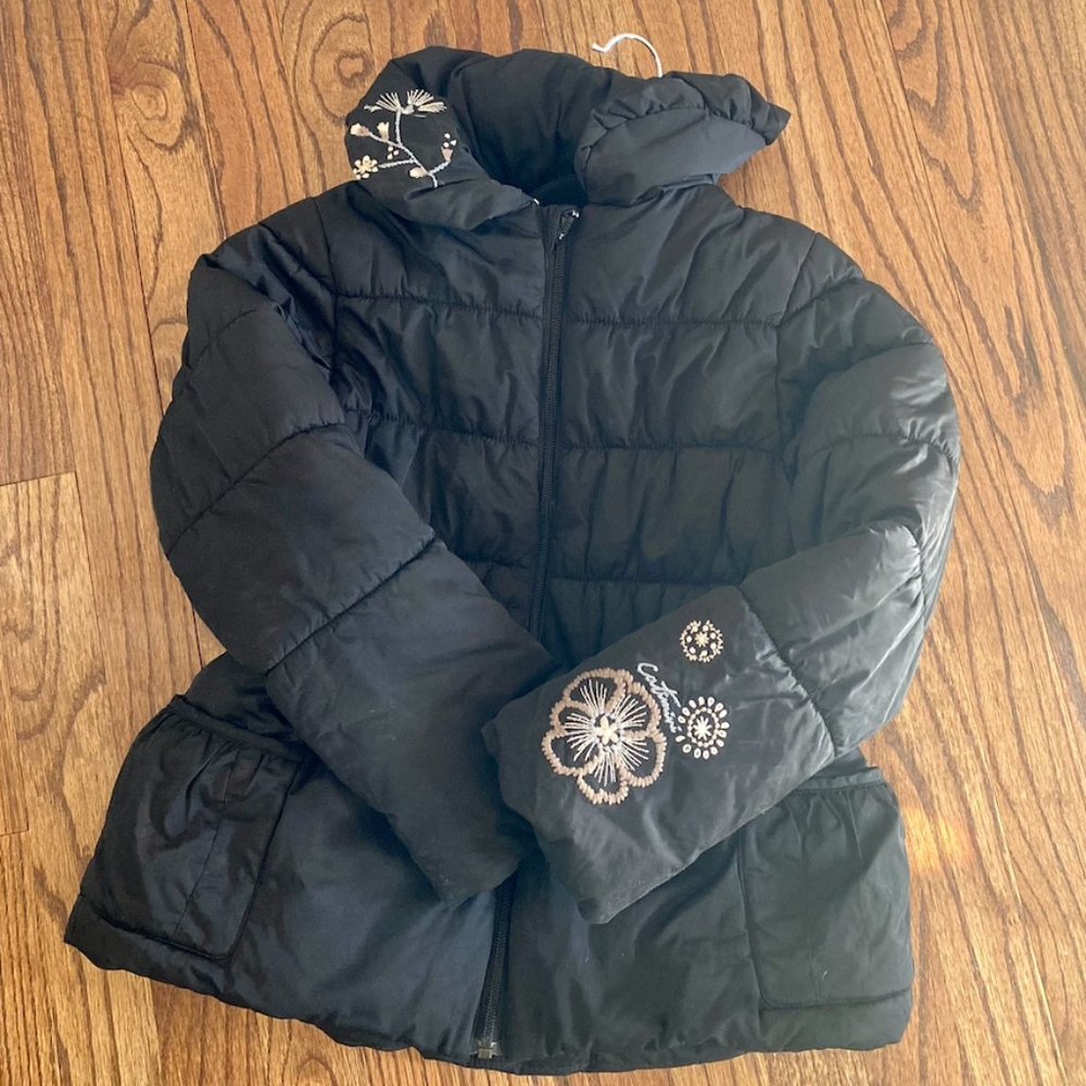 Catimini Reversible Black Puffer Coat Inside Polka Dot Reversible- size 8